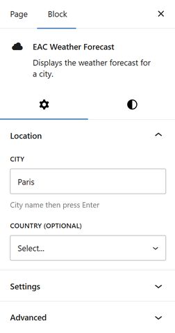 Weather forecast settings city